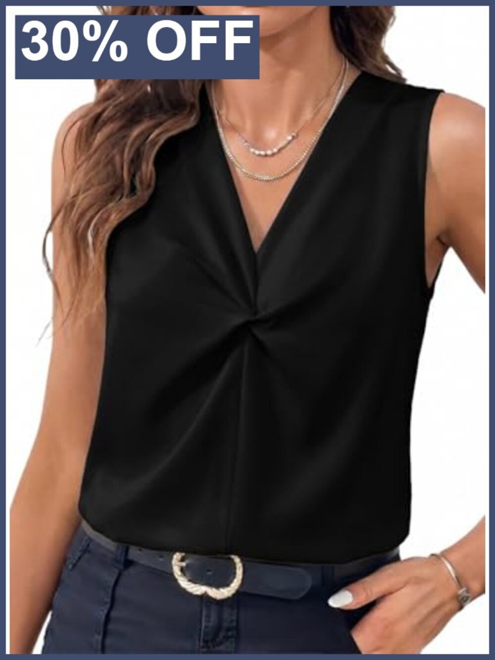 V Neck Sleeveless Tank Top Pleated Blouse Dressy Vest Shirt